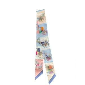 Hermès Twilly “Carriage Motif” – Pastel Block Print – 100% Silk – Authentic